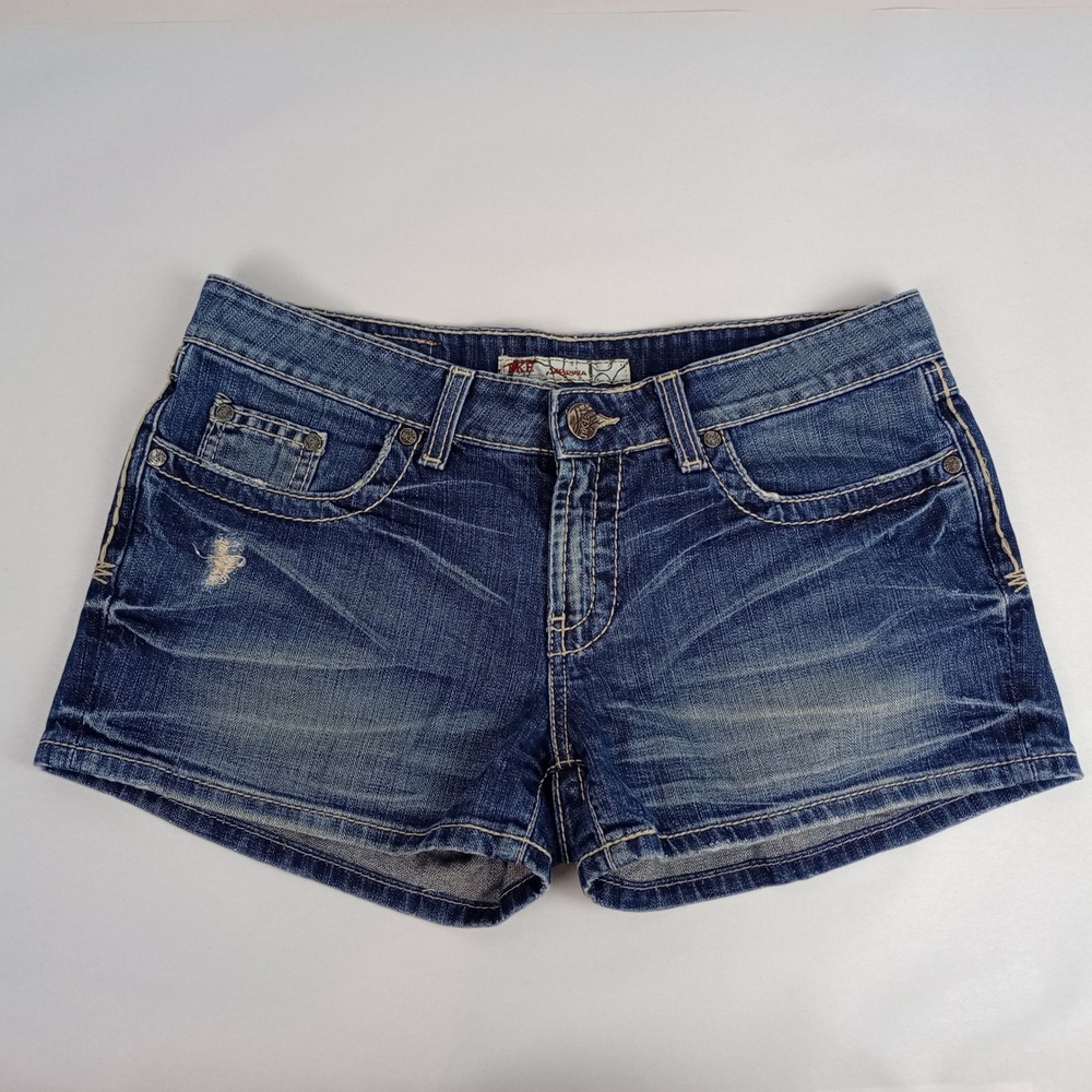 BKE Womens 28 Blue Distressed Low Rise Denim Thick Stitch Sabrina Jean Shorts